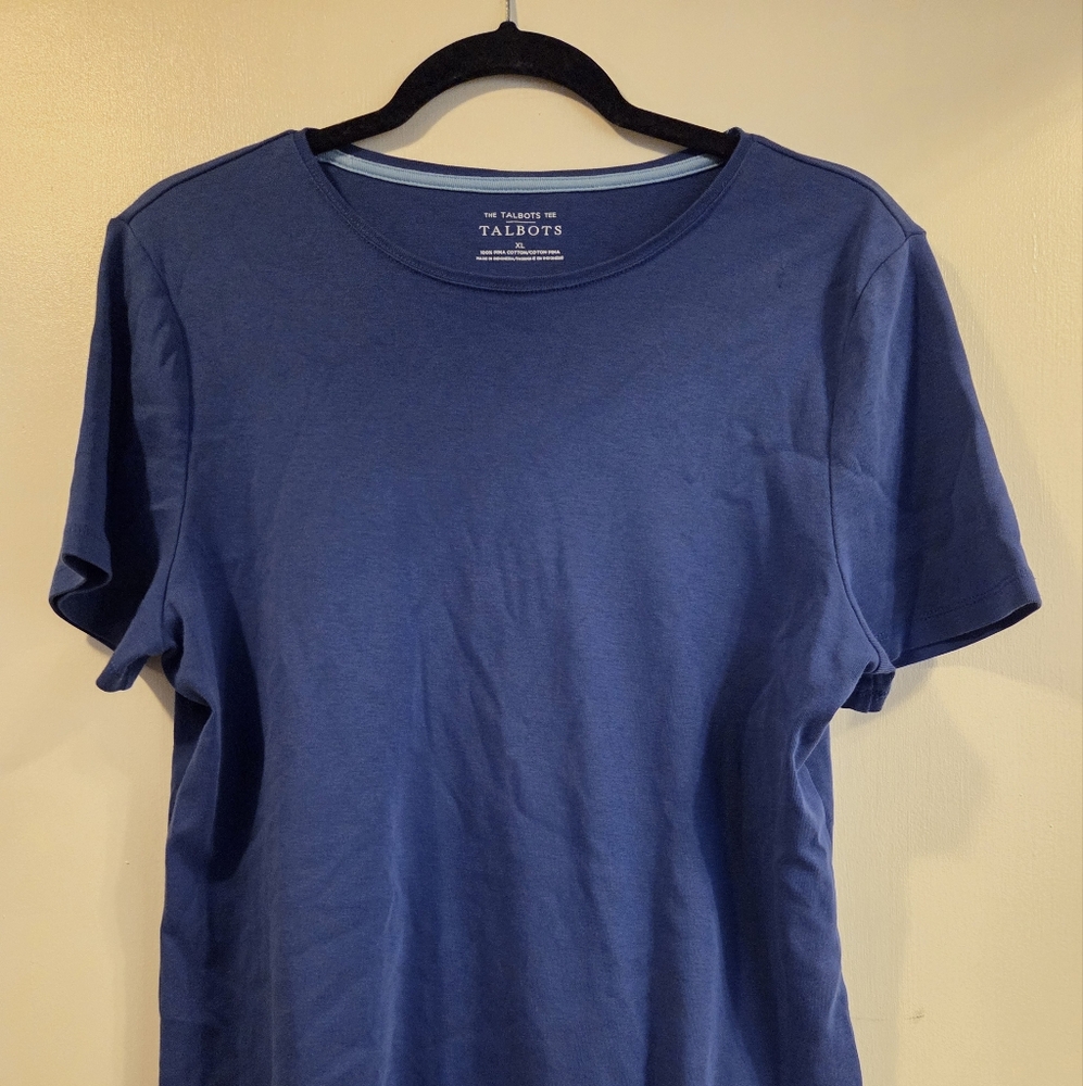 The Talbots Tee Womens XL Blue Pima Cotton Short Sleeve Tshirt Round Neck